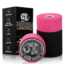 Bighorn Athletics Sports Tape & Medical Tape, Wrist Tape & Ankle Support Tape, EZ-Tear Zinc Oxide Infused Tape for Sensitive Skin, First-Aid Tape, 1.5-Inch x 45-Feet, 4 Rolls (Black & Pink)