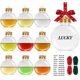 Agoer 10 Pcs Festive Boozeball Christmas Ornaments,100ml Clear Round Christmas Ball +Letters +Ribbon,Plastic Fillable Ball Ornaments,Water Bottle Booze for Holiday Indoor and Outdoor Christmas Decor