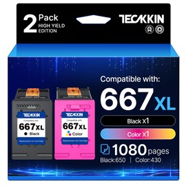 TECKKIN Cartucho de Tinta Reemplazo para HP 667 667XL Compatible con HP Deskjet Ink Advantage 1275 2375 2376 2775 2776 2374 DeskJet Ink Advantage Plus 6075 6475 6476 (1 Negro 1 Color)