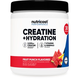 Nutricost Creatine Monohydrate + Hydration Fruit Punch Flavored (30 Servings) - 7 Vitamins & Minerals, 5000mg of Creatine Per Serving