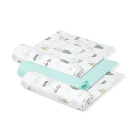 INTERBABY Pack of 3 Muslin Cloths Made of Bamboo and Cotton Moon Green 55 x 70 cm Absorbent and Breathable and Ideal for Cleaning, Wiping and Covering Newborns