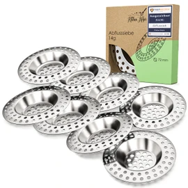 Kitchen Helpis® 8 x Drain Strainer Suitable for All Drains, Extra Heavy -14 g, No Flooding, Made of Rustproof SS304 Stainless Steel, Quick Drain, Sink Strainer or Hair Strainer for Shower