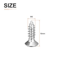 DTGN 100Pcs M5x16mm Flat Head Wood Screws, 304 Stainless Steel Phillips Self Tapping Screws - Good for Woodworking, Furniture - Silver