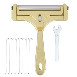 Stainless Steel Wire Cheese Slicer with 8 Replacement Wires and Wrench, Hand Butter Cutter Food Cutter for Block Cheese and Butter Cutter Tools (Matte Gold)