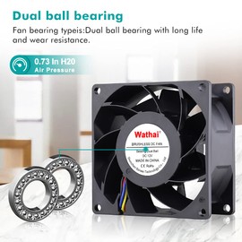 Wathai 80mm x 38mm High Static Pressure Fan 12V 4 Pin Dual Ball PWM 8038 High CFM for PC CPU Cooler GPU Server Computerc Case Cooling