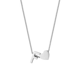 JewelryWe Jewellery, Women's Necklace with Letter Initial and Heart, Alphabet A-Z, Stainless Steel Pendant with Chain for Women and Girls, Silver Look