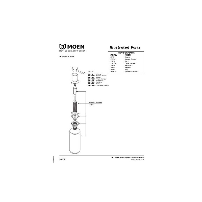 Moen Chrome Deck Mounted Kitchen Soap Dispenser with Above the