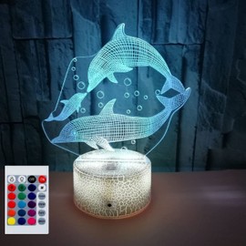 SUPERHONGJIHAO Nachtlicht für Kinder 3D Delfin LED Lampe mit Fernbedienung 16 Farbwechsel Geburtstagsgeschenk für Kinder