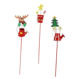 HOMSFOU 3 Pieces Christmas Ornaments Decor Metal Christmas Stake Garden Flower Pot Sign Metal Christmas Lawn Stake Cute Christmas Style Stake Garden Lawn Sign