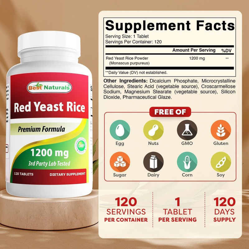 Best Naturals Red Yeast Rice 1200 mg (Non-GMO) 120 Tablets