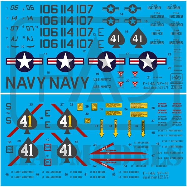 Hadモデルズ 1/32 F-14A VF-41 ブラックエイセス プラモデル用デカール HAD32096