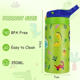 flintronic 350ml/12oz Kids Water Bottle Stainless Steel with Straw, Vacuum Insulated Water Bottles, BPA Free, Flip Sports Water Bottle,Metal Leakproof Small Flask for Boys Girls Toddler Children