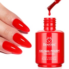 Beetles Red Gel Nail Polish – 15ml Classic Bright Red Soak Off UV LED Gel Polish Same Color Bottle for Salon DIY Manicure Gift for Women