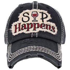 KBETHOS Hats Women's Sip Happens Wine Vintage Baseball Hat Cap (Onyx), One Size