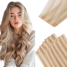 Benehair Injected Tape in Hair Extensions Human Hair Remy Dark Blonde Mix Bleach Blonde Injected Weft Hair Extensions Real Natural Straight 10 Pcs 12 Inches (20g)