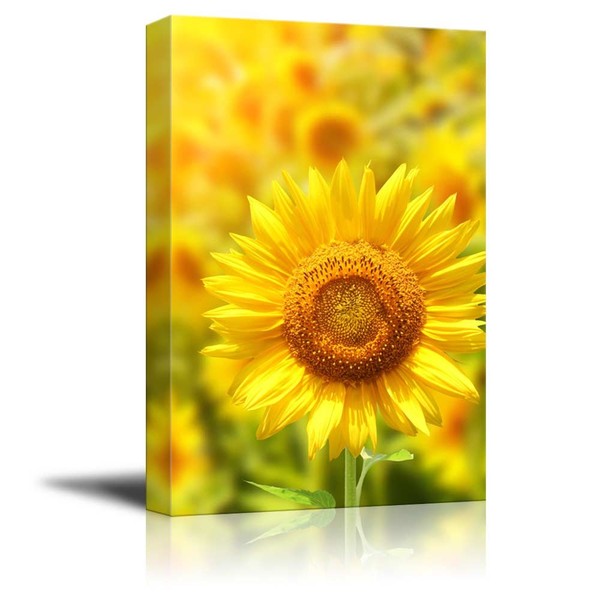 Canvas Prints Wall Art - Yellow Sunflowers and Bright Sun | Modern Wall Decor/Home Decoration Stretched Gallery Canvas Wrap Giclee Print & Ready to Hang - 12" x 18"