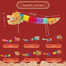 24 Pcs Chinese New Year Paper Dragon Decorations 3D DIY Chinese Paper Dragon Party Decorations for Spring Festival Party Craft Set Supplies