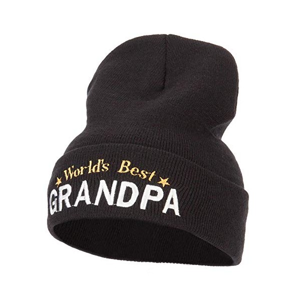 World's Best Grandpa Embroidered Long Beanie - Black OSFM