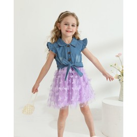 Toddler Girl Dress 2T 3T Girl Clothes Summer Denim Tulle Dress Outfit Princess Ruffle Short Sleeve Tutu Prom Sundress Cute Toddler Purple Dresses