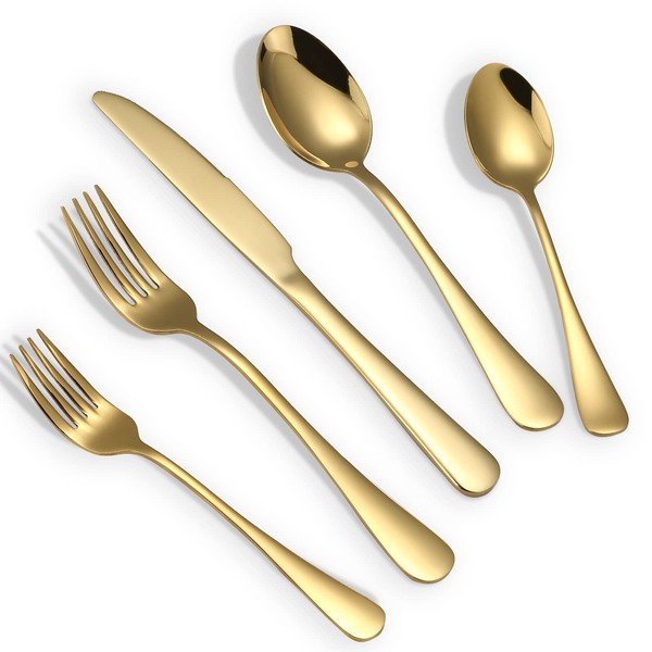 Briout Gold Silverware Set, 20 Piece Golden Cutlery Set Service