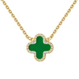 Qitian Green Four Leaf Clover Necklace for Women White Lucky Link Clover Necklaces, Trendy 18K Gold Necklaces Set Jewelry Gifts
