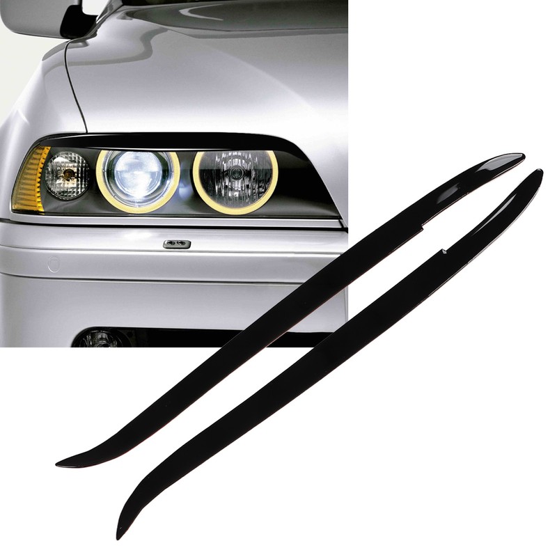 2 Pcs Headlight Eyebrow Glossy Black Trim Front Left Right