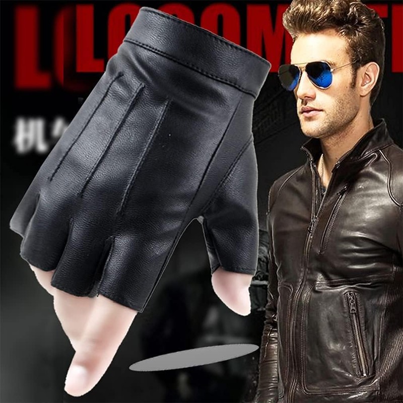 Fingerless Leather Men's Half Finger Gloves Men's Leather Non-Slip Motorcycle