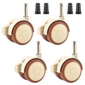 Set of 4 Castors for Children's Furniture, Rubber Wheels, Swivel Castors Brakes and Sleeve Pins for Trolleys, Cot, Bassinet, Flower Stand