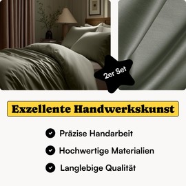 Seralino Satin Cushion Cover, 30 x 50 cm, Green Neck Pillow Cover (Set of 2), 100% Organic Cotton Mako Satin), Pillowcase Can Also Be Used as Decorative Cushion, Soft Cushion Cover 50 x 30 cm with Zip