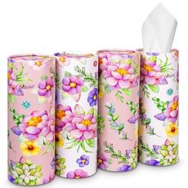 Car Tissue Holder Cylinder - 4 Packs Car Tissue Box Holder with Facial Tissues - Travel Car Accessories Interior for Women - Refill Round Tissue Cube Boxes for Cars Cup Holder, Home and Office