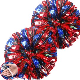 We Moment Blue and Red 12in Cheerleading pom poms Metallic Foil Cheerleading Poms 2pcs