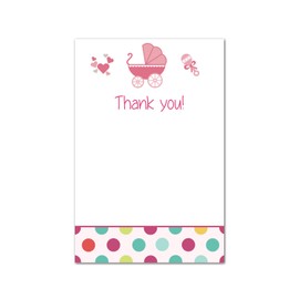 30 Blank Thank You Cards Notes Stroller Baby Girl Shower + 30 White Envelopes