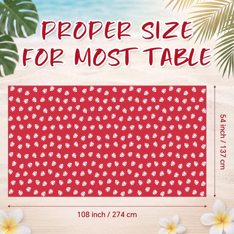 Fanfanwin 3 Pcs Hawaiian Luau Tablecloths Red and White Tropical