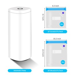 Sous Vide Bags,Electric Vacuum Sealer Set,20 PCS Reusable Vacuum Sealer Bags with Two Sizes 8.3 * 8.7/13.4 * 10.2 in,BPA Free,6 Sealing Clips,Meal Prep