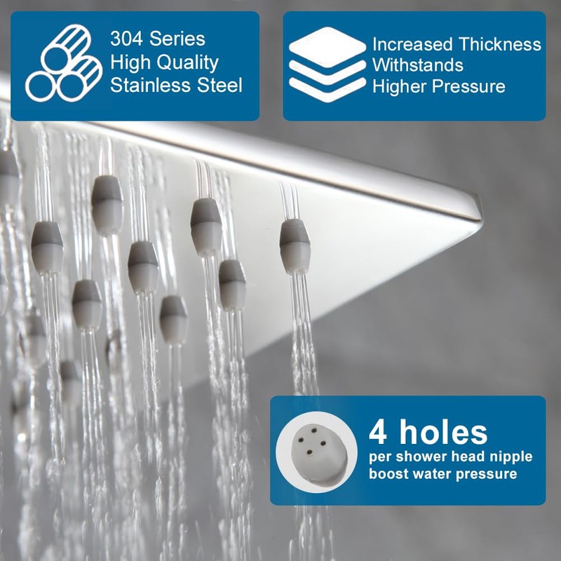 Shower Faucet Set Chrome Rainfall 12“ Rectangle Stainless Steel Shower