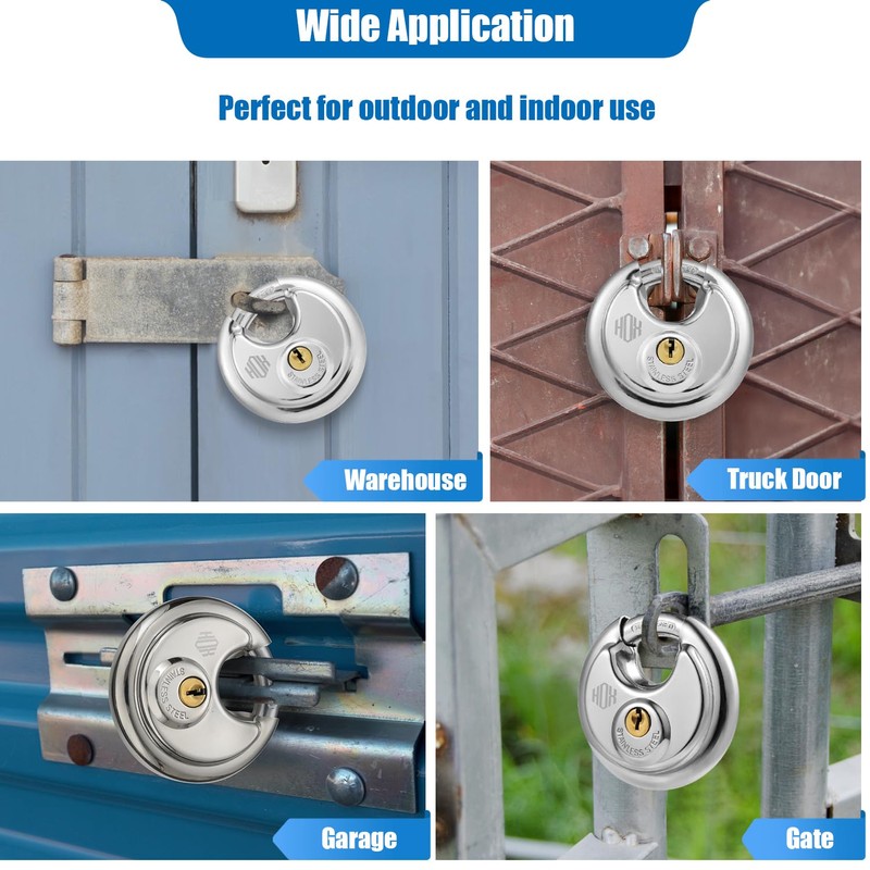 HOX Keyed Disc Padlock, Stainless Steel Keyed-Alike Padlocks, 6-Pack Heavy