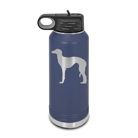 Saluki Laser Engraved Water Bottle Customizable Polar Camel Stainless Steel with Straw - Dog Canine pet Navy Blue 32 oz