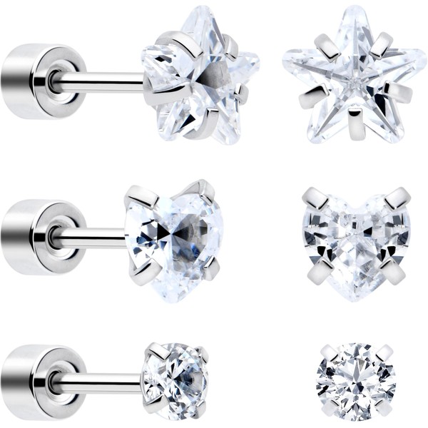 Body Candy Flat Back Earrings Studs - Clear Simplistic Heart