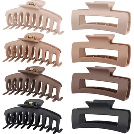 ETHEL 8 Pack 4.3 Inch Large Hair Claw Clips for Women Thin Thick Curly Hair, Big Matte Banana Clips,90's Strong Hold jaw clip