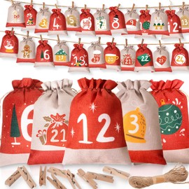 Advent Calendar for Filling, 24 Christmas Calendars for Filling, 18 x 13 cm Advent Calendar for Filling Bags, Large, Advent Calendar for Filling, Fabric, Advent Calendar 2024 Children