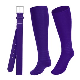 Baseball Belt and Socks Combo Adjustable Softball Belt and Socks Elastic Waist Belt for Youth and Adult,b-Purple,Youth