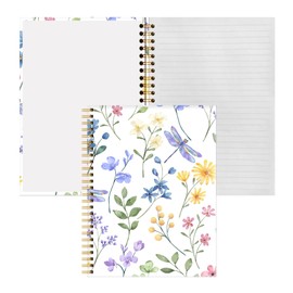Spiral Notebook A5, Hardcover Journal for Women, 120 Pages Thick College Ruled Paper, Perfect for Office, School, or Home Use(Dragonfly and Flowers)