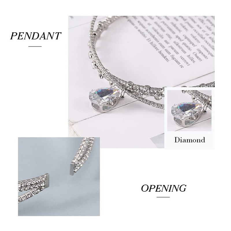 JEAIRTS Jearits Crystal Drop Pendant Necklace Silver Rhinestone Choker Necklaces