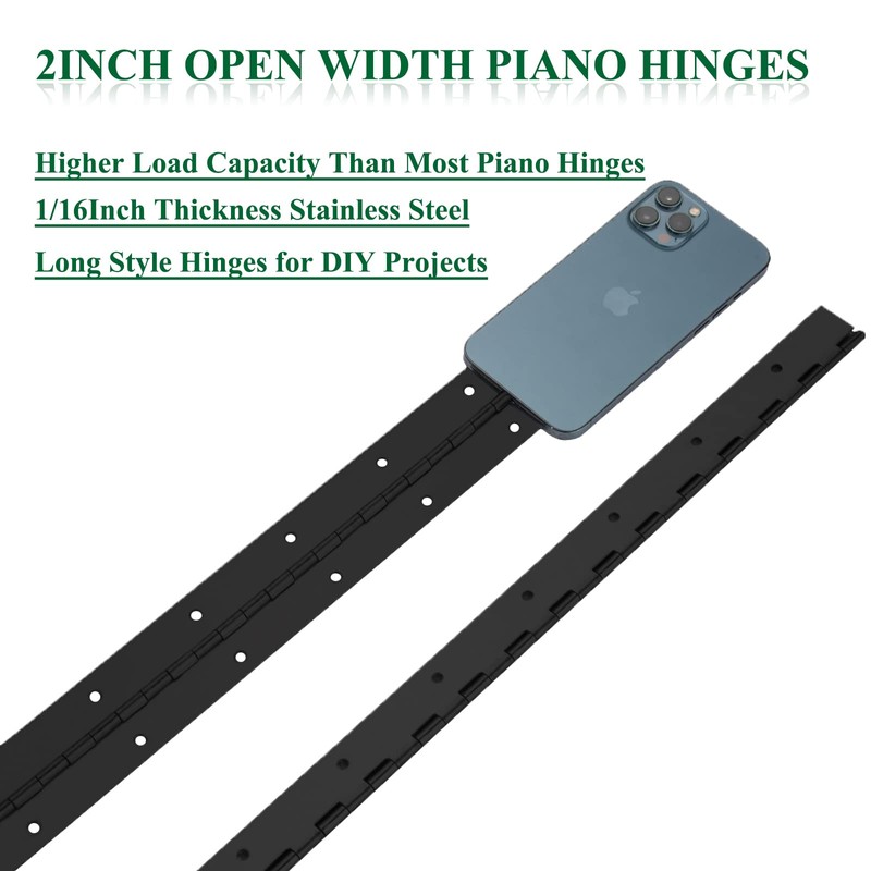 2Pack Heavy Duty Piano Hinge, 2" Open Width x 20"