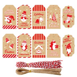 100 PCS Christmas Gift Tags with String, 10 Different Patterns Christmas Tree Decoration Tags, Xmas Tags Label for DIY Homemade Holiday Present Wrap (Brown)