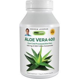 ANDREW LESSMAN Aloe Vera 400 mg - 240 Capsules - Provides 200:1 Ultra-Concentrate of Aloe Vera, Soothing Support for Stomach and Digestive System, No Additives, Small Easy to Swallow Capsules
