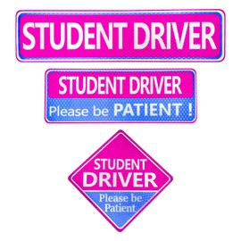 KVAEY 3 PCS Student Driver Car Magnet, Magnetic High Reflective New Drivers Safety Warning Decal, Waterproof Removable Great Visual Please Be Patient Student Driver Bumper Sticker Sign (Adhesive)