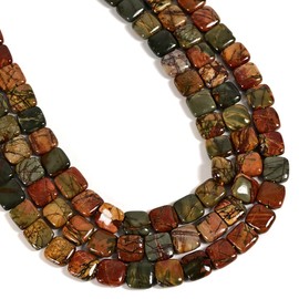 Land Long 33 Pcs 12mm Natural Red Creek Jasper Bead Flat Square Picasso Jasper Crystal Beads for Jewelry Making Crafts Bracelets Crafts