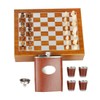 GENNISSY 9.4" Wooden Chess 8OZ Brown Leather Hip Flask Set