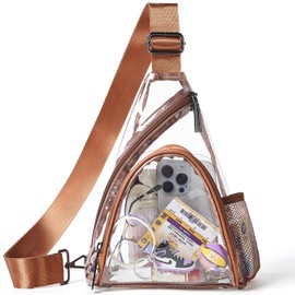 LATMAP Clear bags Stadium Approved Crossbody Sling Bag Fanny Pack Backpack Purses for Women Men Handbag for Stadium Events Brown